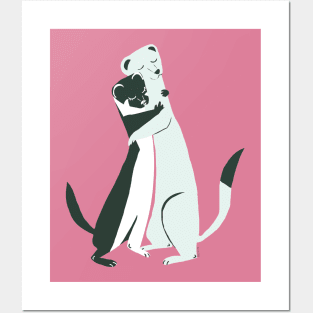 Weasel hugs in pink Posters and Art